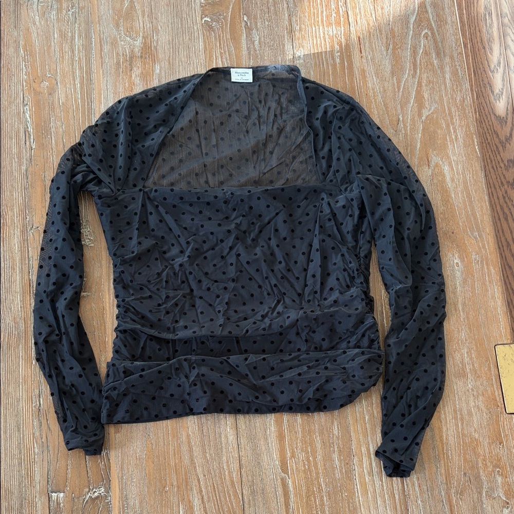 Abercrombie & Fitch Black Polka Dot Mesh Long Sleeve Top size medium